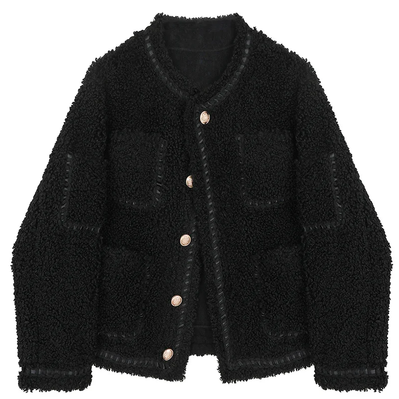 

Autumn 2021 New Fashion Solid Stand Woven Cashmere Wool Short Coat Thickness Jackets for Women U820