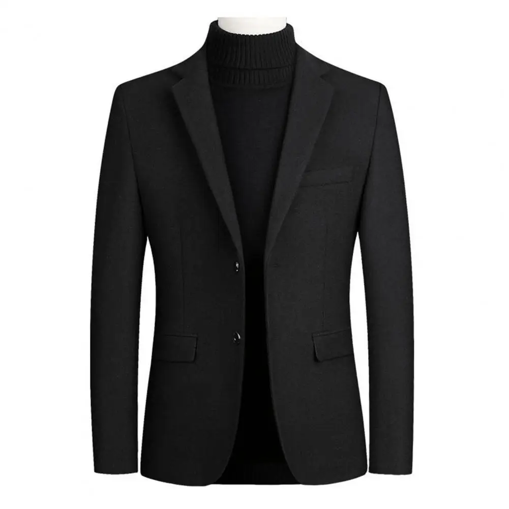 Men Blazer Two Buttons Lapel Autumn Winter Woolen Business Casual Suit Jacket Long Sleeve Suit Coat Workwear