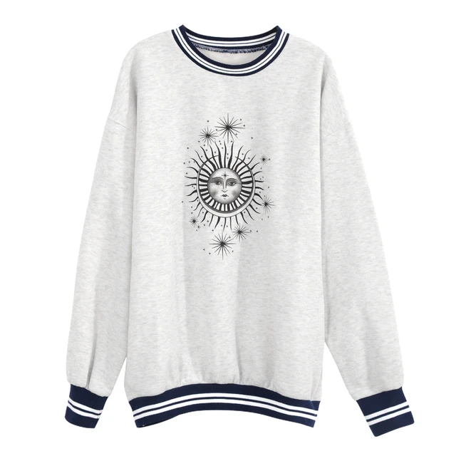 Gray Plus Size Autumn Winter Sun Star Sweatershirts Womens Casual Loose Pullover Cute Youg Girls Hoodies 2