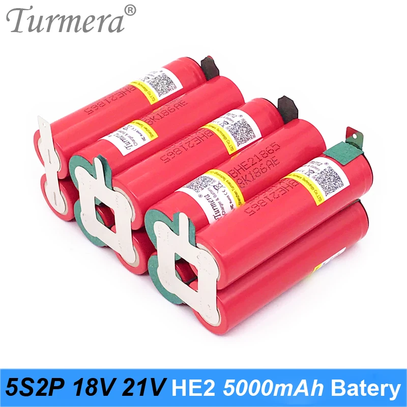Turmera 3S 4S 5S 6S аккумулятор 18650 HE2 2500 мАч 5000 мАч 20A 12,6 в до 25,2 в паяльная батарея для отвертки Шурик аккумулятор