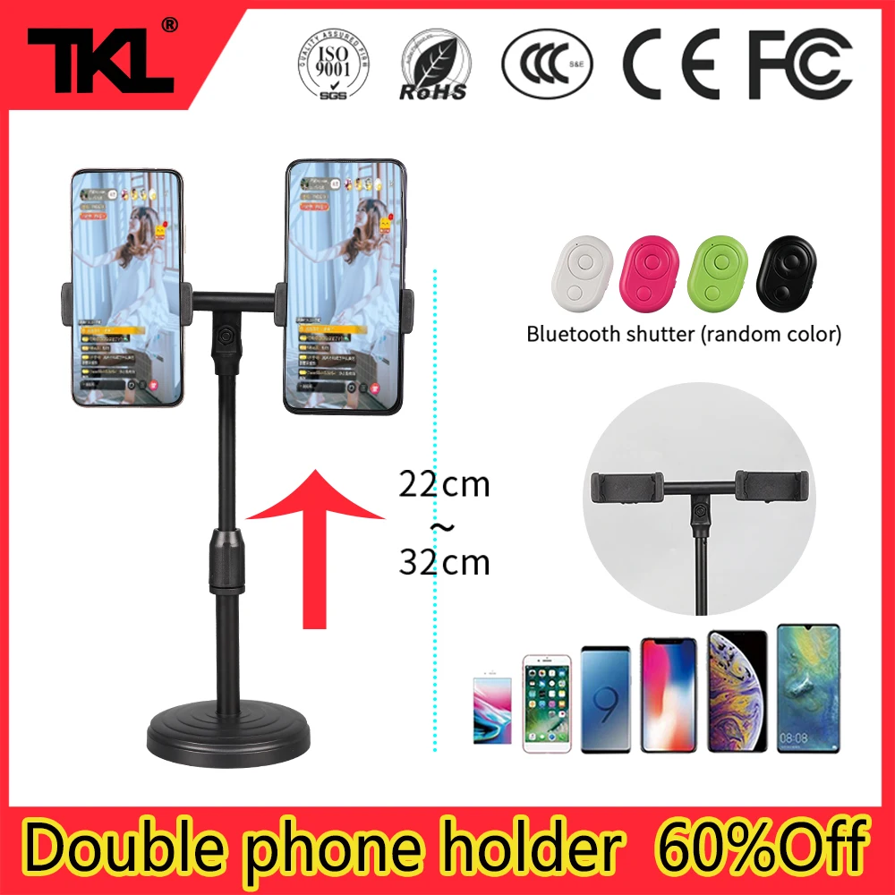 

TKL 360 Degree Rotating dual phone Holder for Live Stream Video Chat Desktop Phone stand microphone stand