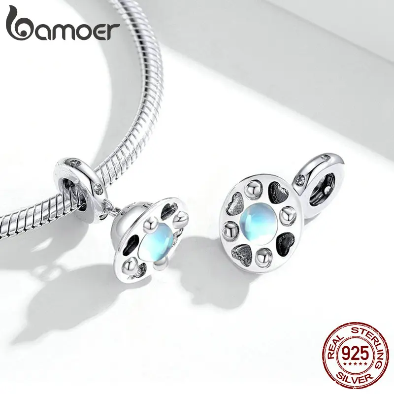 bamoer Little Spaceship Charm fit Original Snake Bracelet 925 Sterling Silver Women Jewelry DIY Beads Charm Making SCC1696