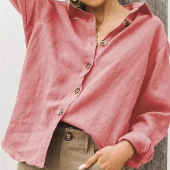 

Cotton Linen Blouse Women 2019 Autumn Long Sleeve Single Breasted Solid Womens Tops Plus Size 3XL Office Ladies Elegant Shirts