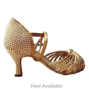 

Hot Sale Jazz Salsa Ballroom Latin Dance Shoes For Dancing Women Plus Size Latino High Heel Summer Sandal Rhinestones