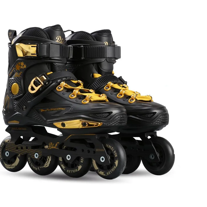 Dagelijks Outdoor Straat Roller Schaatsen Slijtage Schoenen Kids Volwassenen Mannelijke Vrouwelijke 4 Wielen Inline Patines 85A Pu ABEC-7 Lager Zwart goud