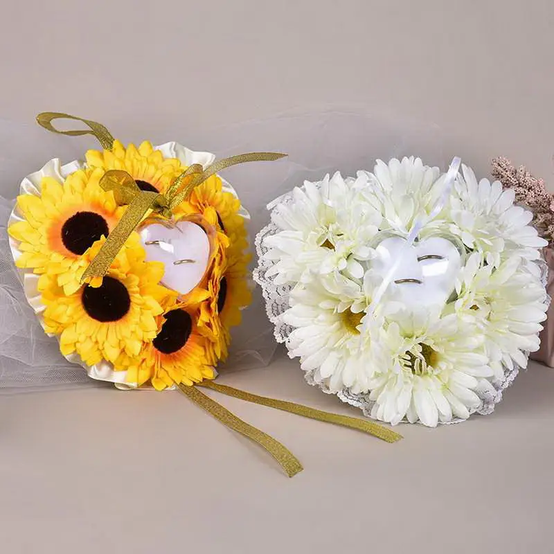 

Wedding Ring Pillow Sunflower Pillow Heart Shape Circle Box Rings Holder OCT998