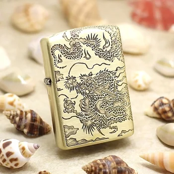 

Genuine Zippo oil lighter copper windproof Golden Chinese Dragon cigarette Kerosene lighters Gift With anti-counterfeiting code