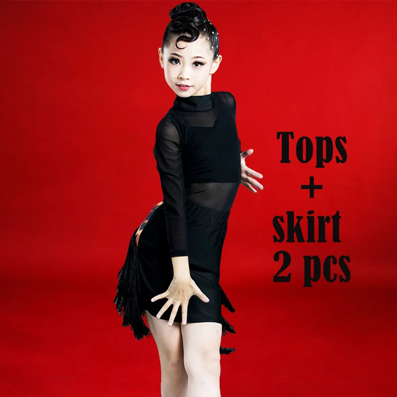2 pieces set Новинка года, костюм для латинских танцев для девочек детский танцевальный зал для самбы, платье для выступлений для детей, одежда для латино, топы+ юбки, DWY2307 - Цвет: 2 pieces set