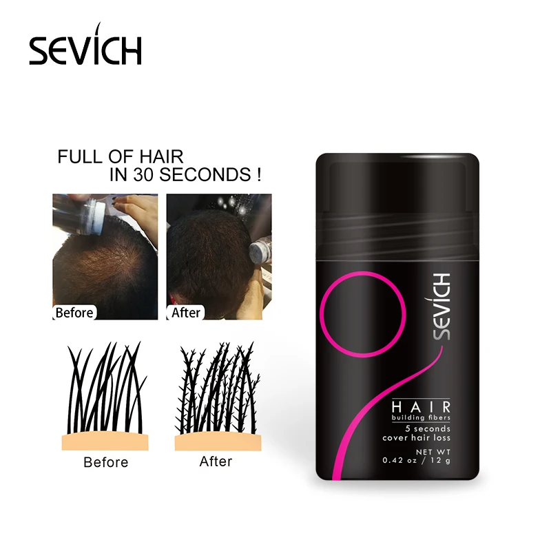 Sevich Hair Building Fibers 12g Keratin Regrowth Powder for Hair Loss Product Applicator Thinning Thickening Concealer Refill