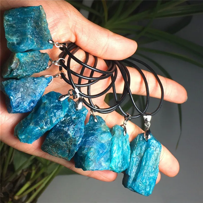 

Dark Blue Rough Natural Apatite Geometric Pendants 1pc Healing Point Dangle With Black Rope Randomly Send
