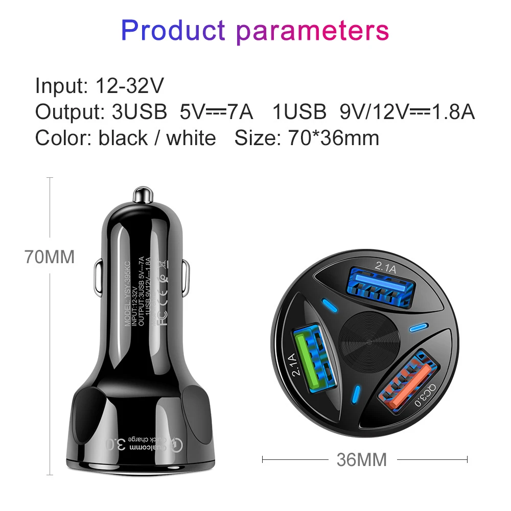 Быстрое Автомобильное зарядное устройство QC 3 0 порта USB Qick зарядка для автомобиля