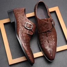 Leather Cow Genuine Monk Strap New Men Dress Shoes Formal Shoes Men's Handmade Business Crocodile Skin Wedding Shoes