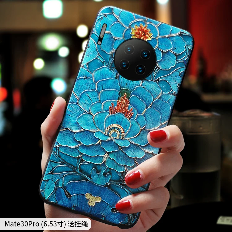 Mate 30 синий тисненый цветок с двумя птицами чехол для huawei mate 30 PRO чехол mate 30PRO чехол - Цвет: 4 mate30pro