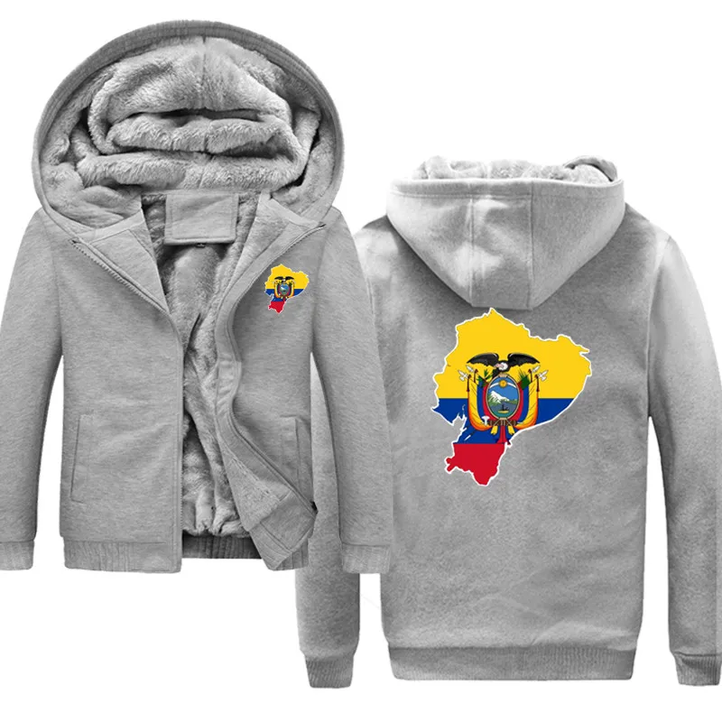 

Men 2020 Winter Fleece Thicken Hoodies Zipper Sweatshirt Ecuador Flag Print Fashion Harajuku Jacket For Male Kpop