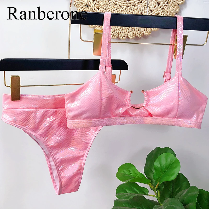 Ranberone 2020 женское фиолетовое сексуальное бикини с высокой талией Bronzing Два шт