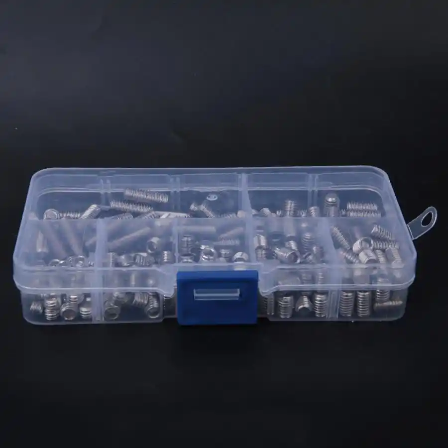 212Pcs 304 Stainless Steel M4 Hex Socket Flat Point Set Screw Grub Screw Kit with Hex Key
