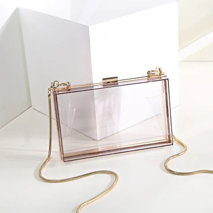 

2019 new women's bag fashion transparent acrylic mini box chain small square bag trend shoulder slung