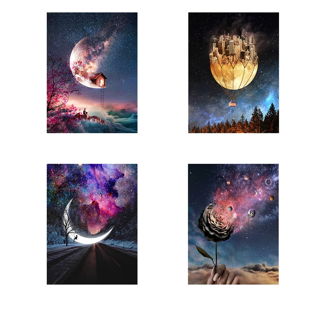 Full Round Drill Diamond Mosaic Starry Moon Pattern Pictures Gift Holiday Art Picture Pendant Home Decoration | Дом и сад