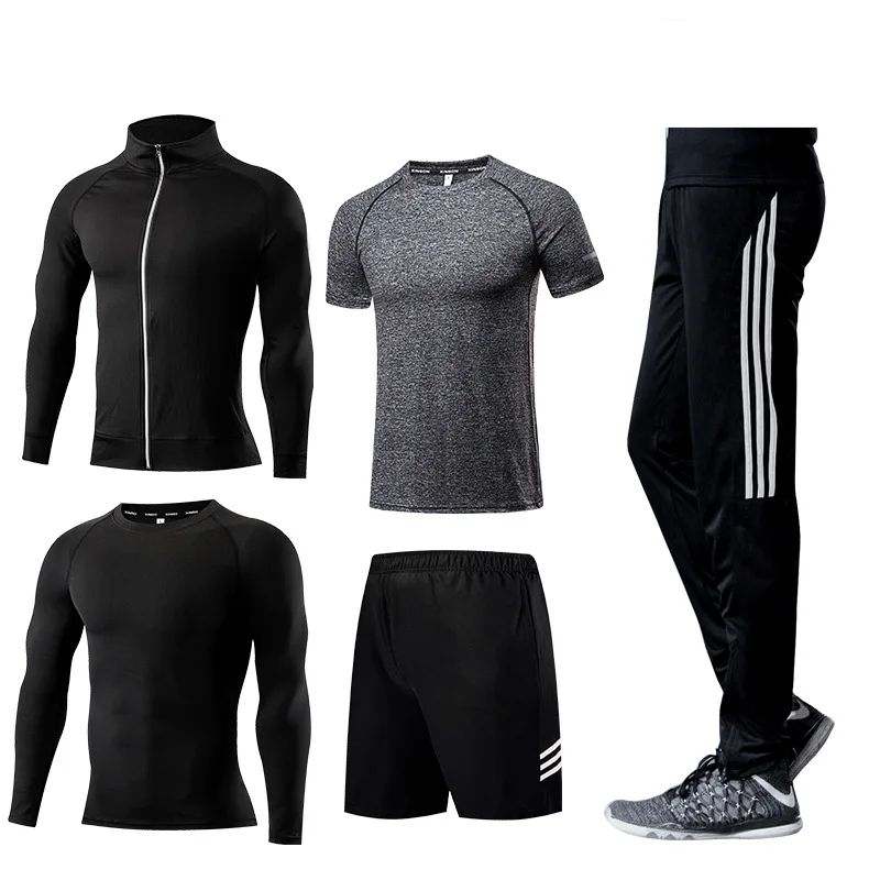 Olive green Спортивный комплект, колготки, мужской тренировочный костюм для спортзала, костюм для фитнеса, набор для бега, Быстросохнущий летний баскетбольный инвентарь - Color: Olive green