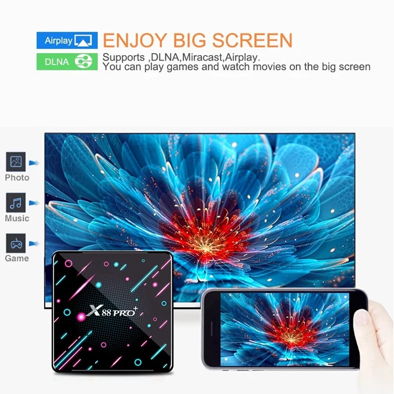 X88 PRO PLUS Android 9.0 Smart TV Box UHD 4K Media Player RK3368 4GB/32GB 2.4G/5G Dual-Band WiFi BT4.0 100M LAN Digital Display