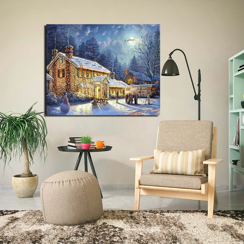 Thomas Kinkade Christmas Vacation Wall Art Canvas Painting Poster Prints Modern Painting Wall
