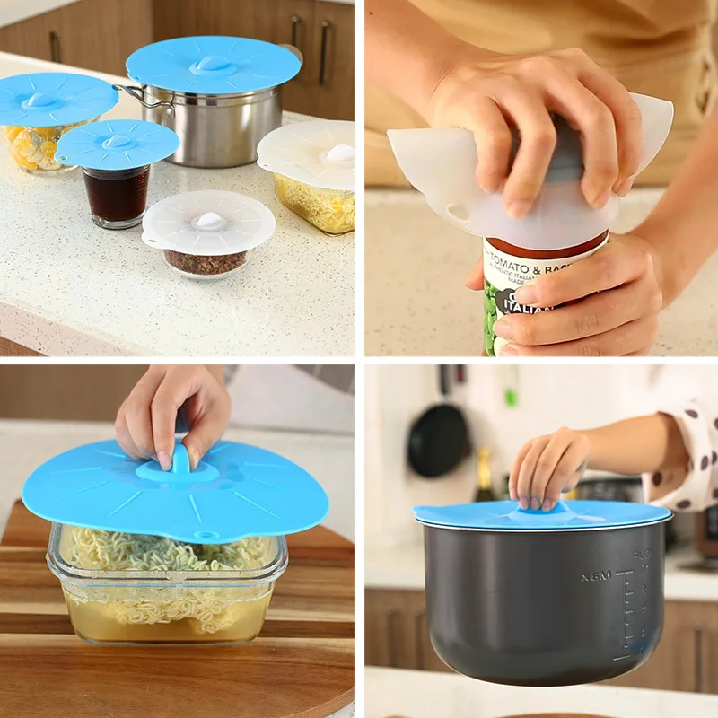 3/5Pcs Silicone Bowl Cover Reusable Food Saver Pot Lid Heat Resistant Microwave Cooking Pot Cover Fresh Keeping Cover Kitchen