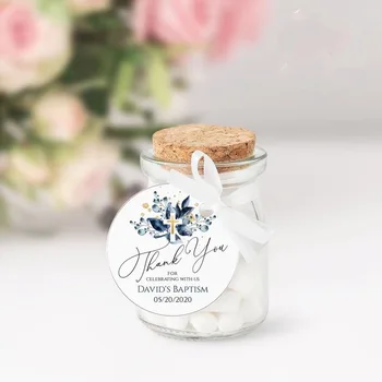 

Blue Gold Baptism Round Tags Custom Any Text Baptism tags First communion tags Baptism Favor Tags Thank you tags