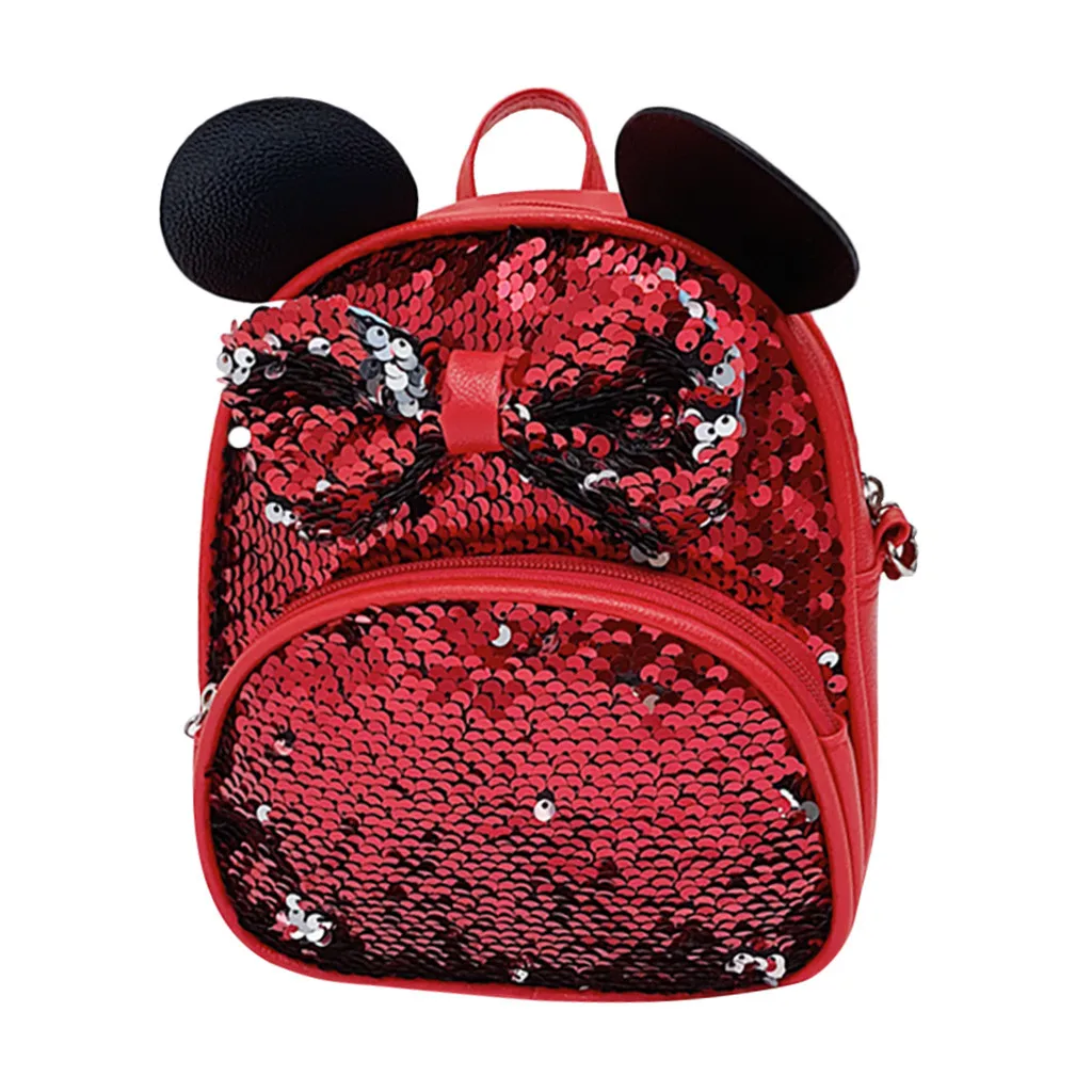 Студенческие школьные сумки для девочек, мультяшная сумка через плечо с блестками и бантом, школьный рюкзак для путешествий с милыми ушками, школьная сумка для учеников начальной школы - Цвет: RD