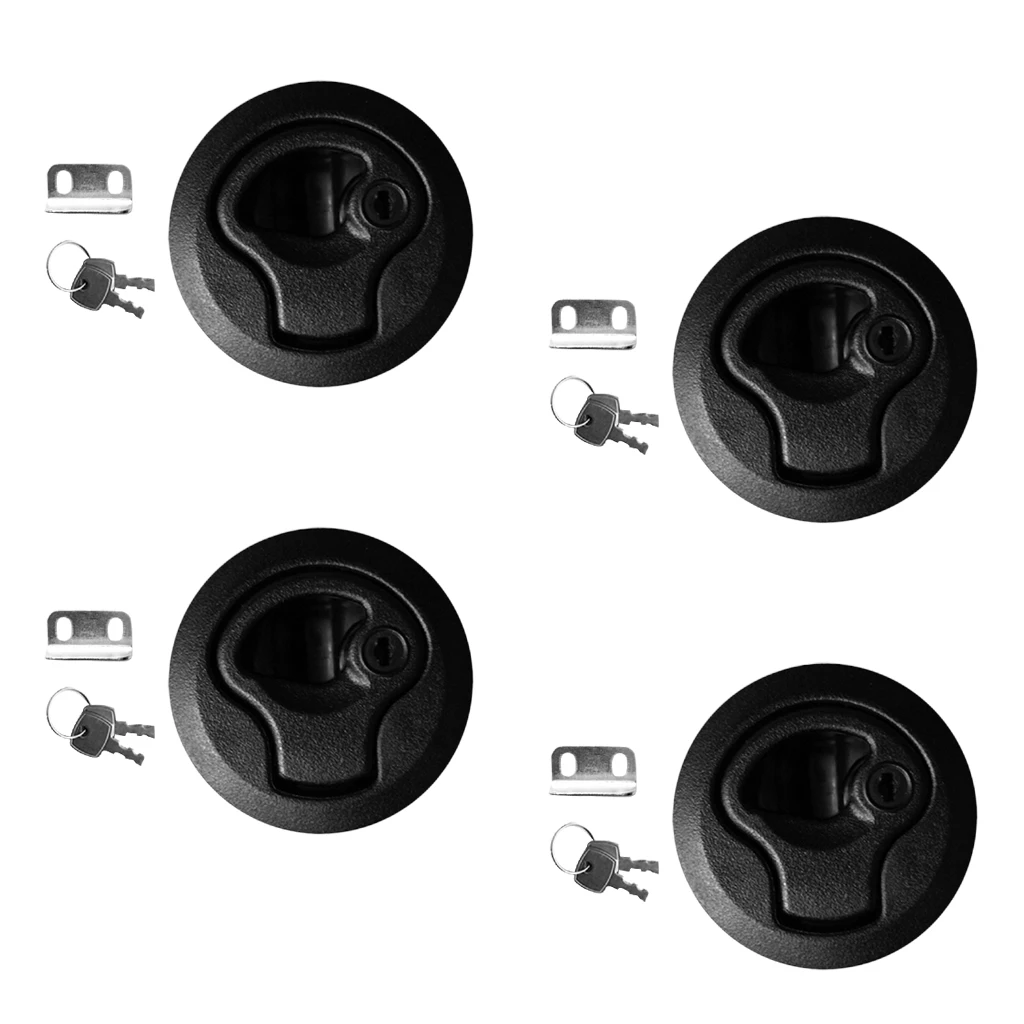 4pcs Boat Hatch Lock with Keys, Marine 2 inch 50mm Flush Pull Slam Latches, Round Deck Hatch for RV Yacht, Black
