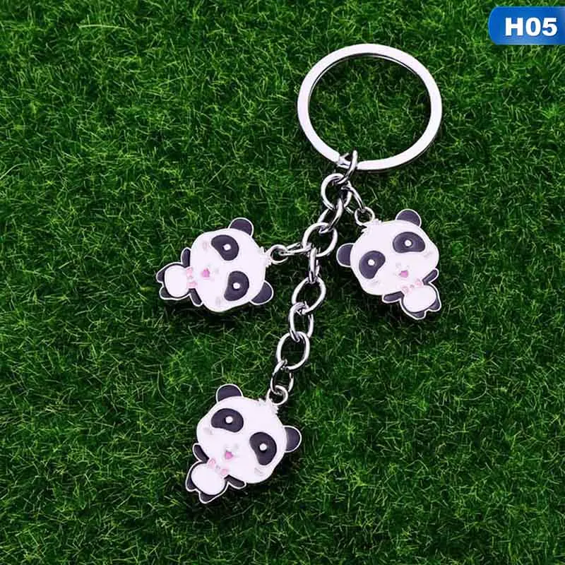 Panda Key Chain New Cute Panda Keychain For Bag Car Key Ring Tourism Souvenir Gifts Key Chains Holder Silver Trinket Jewelry - Цвет: H05