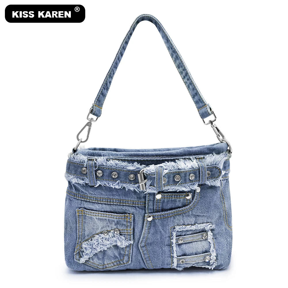 Женские сумки через плечо с искусственными бриллиантами стильные джинсовые