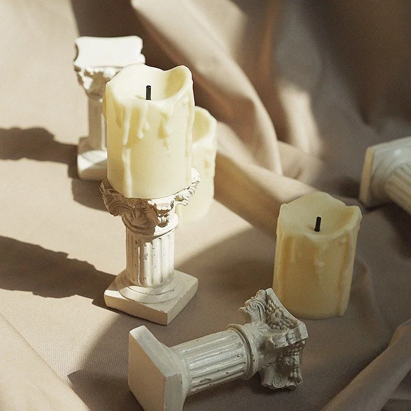 Vintage Pastoral Nordic Wind Shooting Props Model House Decoration Roman Candlestick Candle Electronic Night Light Modern