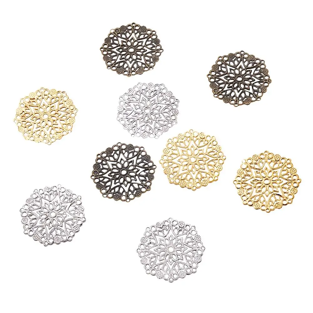 60pc Iron Filigree Joiners Links Flower Wraps Connectors Mixed Color Round Charms Pendant Base for DIY Jewelry Earrings Making | Украшения