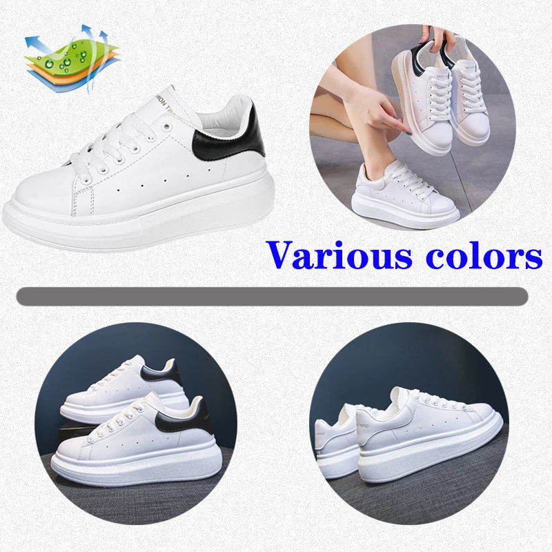 Women's Flat Casual Shoes,Lace-Up Wedge Heel White Sneakers Women's Sports Running Pu Leather Shoes Street Travel Tenis Feminino