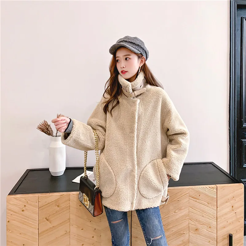 Осень и зима стиль женское платье из овечьей шерсти свитер пальто корейский стиль свободный отложной воротник меховой вязаный кардиган о