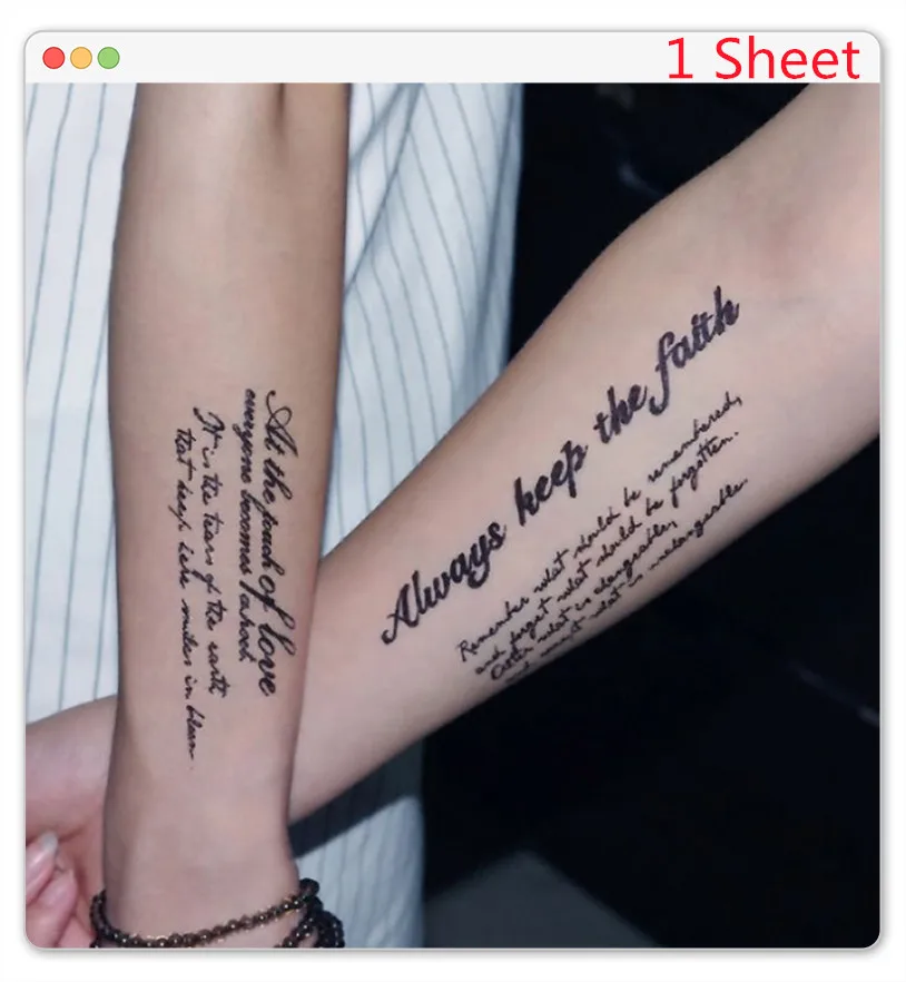 1 Sheet Waterproof English Word Letters Temporary Tattoo Sticker Feather Body Art Tattoos Stickers