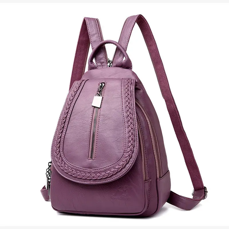 Повседневный женский кожаный рюкзак, высококачественный рюкзак, женские школьные сумки для девочек-подростков, женский маленький рюкзак для путешествий, Mochila - Цвет: Purple