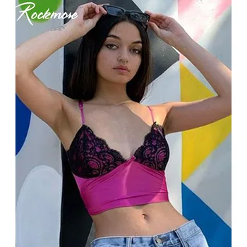 

Rockmore Lace Patchwork Sexy Women Tops Summer Bodycon Spaghetti Strap Sleeveless Harajuku Casual Camis Nightlcub Crop Tank Top