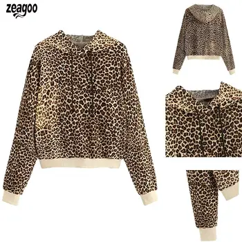 

Women Causal Sweatshirt Leopard Long Sleeve Autumn, Winter Drawstring Casual Casual Hooded Pullover Tops