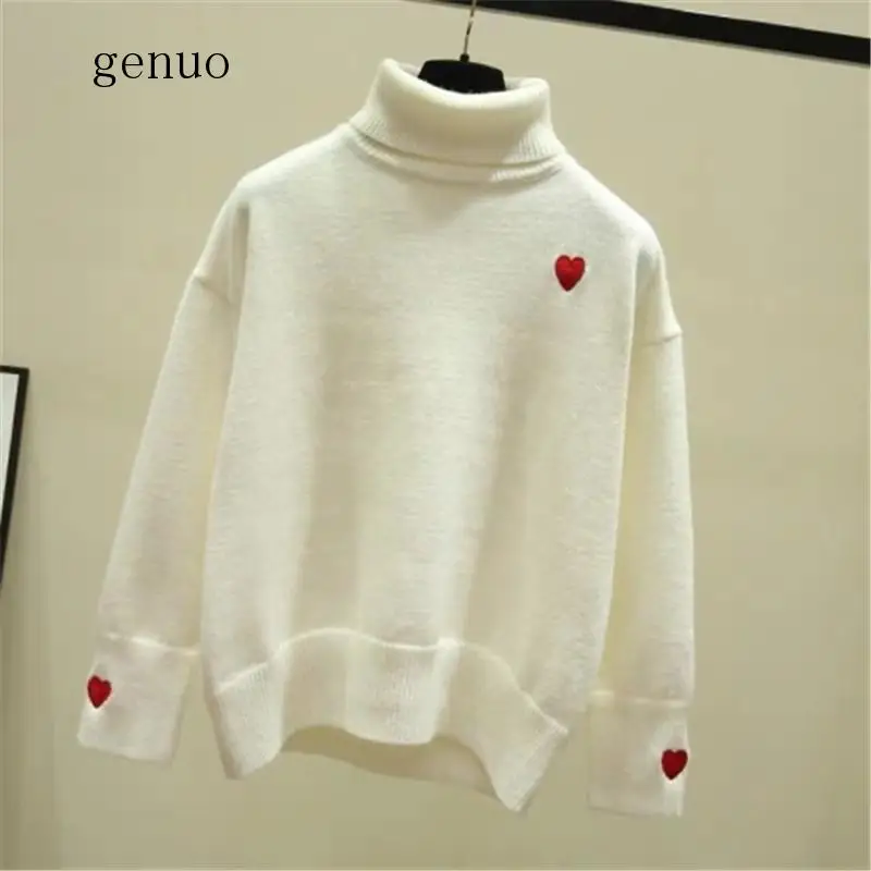 New 2020 Turtleneck Heart Logo Temperament Warm Knitted Sweater Pullover Autumn Knitwear Sueter Mujer Long Sleeve Women New New 2020 Turtleneck Heart Logo Temperament Warm Knitted Sweater Pullover Autumn Knitwear Sueter Mujer Long Sleeve Women New