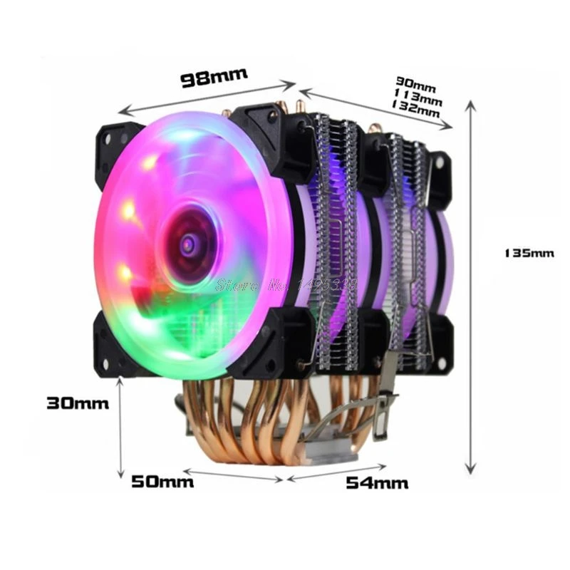 Кулер для процессора, высокое качество, 6 тепловых трубок, двухбашенное охлаждение, 9 см, RGB вентилятор, поддержка 3 вентилятора, 3PIN, вентилятор охлаждения для процессора Intel и для AMD