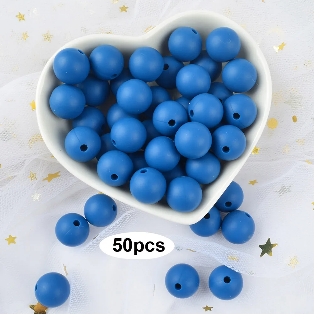 vivid blue LOFCA 12 мм 50 шт./лот Силиконовые бусы для прорезывания зубов Ожерелье Детские Прорезыватели игрушки СИЛИКОНОВЫЕ BPA бесплатно жевательные подвески для новорожденных аксессуары для кормления - Цвет: vivid blue