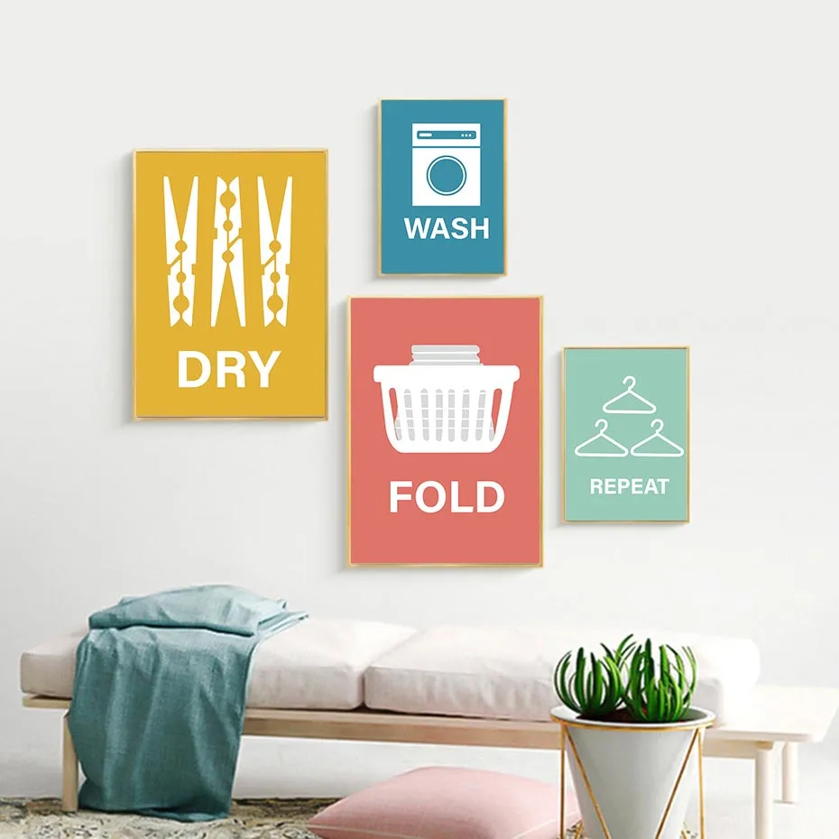 Home-Decor-Modern-Laundry-Room-Nordic-Poster-Prints-Wash-Fold-Repeat-Dry-Quote-Canvas-Painting-On