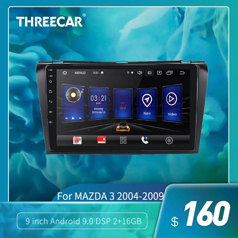 Автомагнитола Threecar 2din Android 9 Ouad Core PX6 стерео для Mazda 3 2004 2009 GPS Navi аудио видео плеер Wi