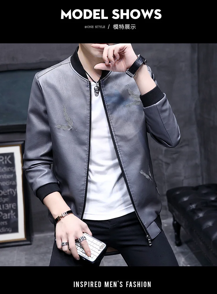 Locomotive Leather Coat Men's Spring And Autumn New Style Korean-style Slim Fit Hong Kong Style Youth Thin Coat Casual Black And
