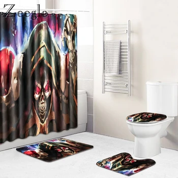 

Zeegle Pinted Bath Mat Set 4pcs Bathroom Mat Set Waterproof Toilet Shower Curtain Anti-silp Shower Room Floor Rug Modern Rug