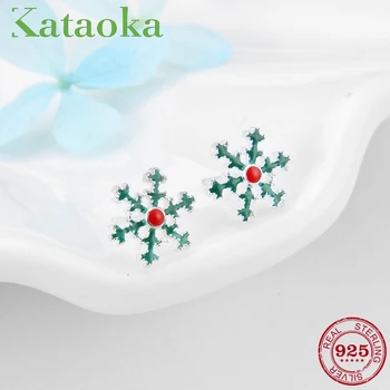 

Christmas Gift 100% Authentic 925 Sterling Silver snowflake Colorful Enamel Small DIY Stud Earrings Fashion Party Jewelry