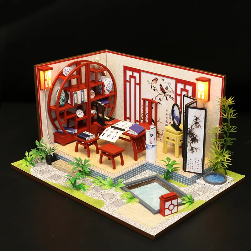 

DIY Hut Pink Black Loft Hand-made Toy Assembled Model Villa House Creative Send Birthday Gift Women's