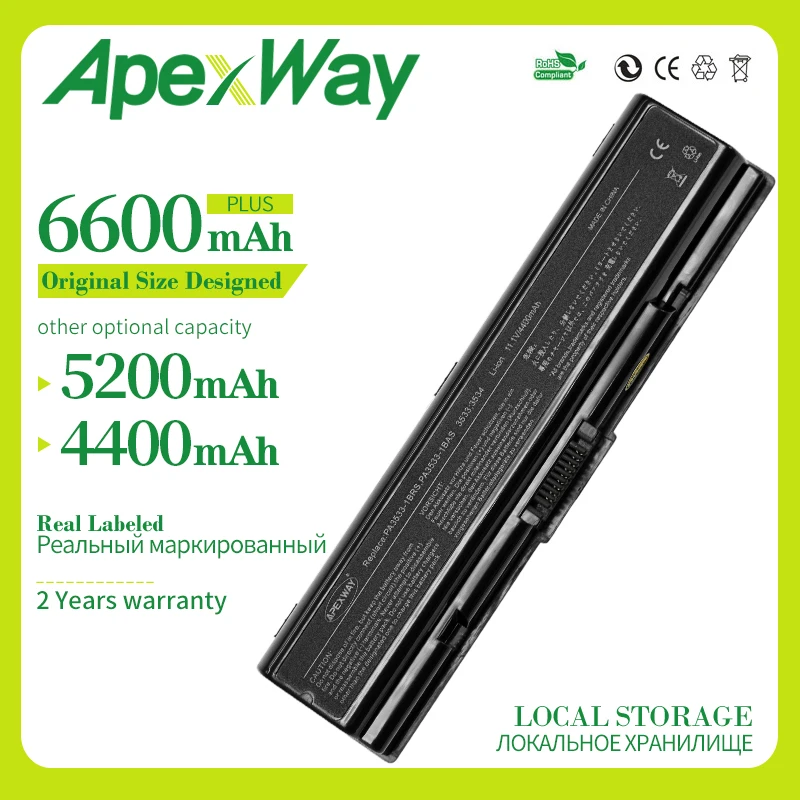 Аккумуляторная батарея Apexway для ноутбука Toshiba Satellite A200 A300 A505 L300 L500 PA3534U-1BRS PABAS099 PABAS174
