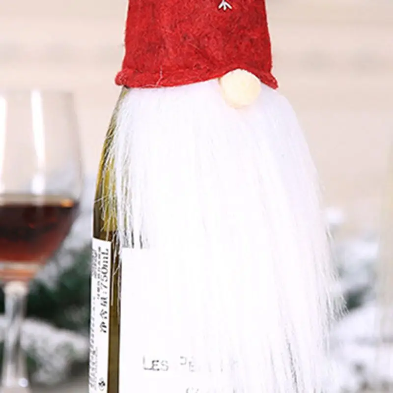 Christmas Swedish Gnome Red Wine Bottle Cap Santa Hats Cover Faceless Doll Santa Claus Home Decoration Sep-9